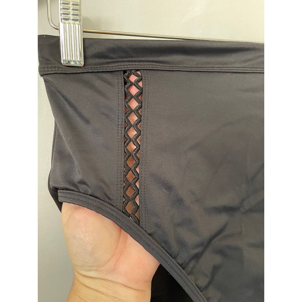 Beach Betty Black Open Zig Zag Design Front High Waist Front Bikini Bottoms - Picture 5 of 9